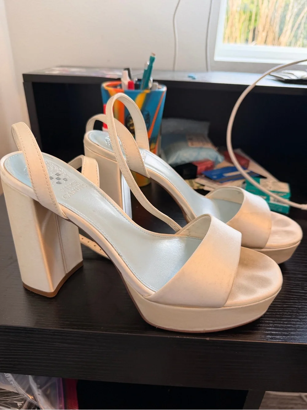 Vince Camuto Off White Platform Slingback Sandal
